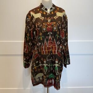 Thai Silk Ikat Textile Tunic Womens Large Asian Motif 100% Silk